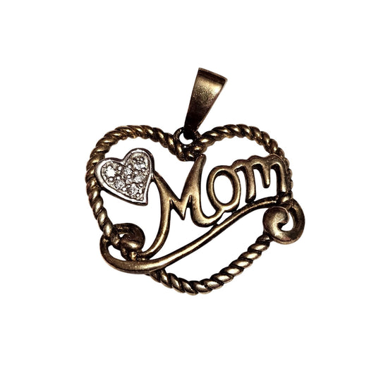 (712) Sterling Silver 14K Gold Heart Mom Pendant Accents Signed 2.25g