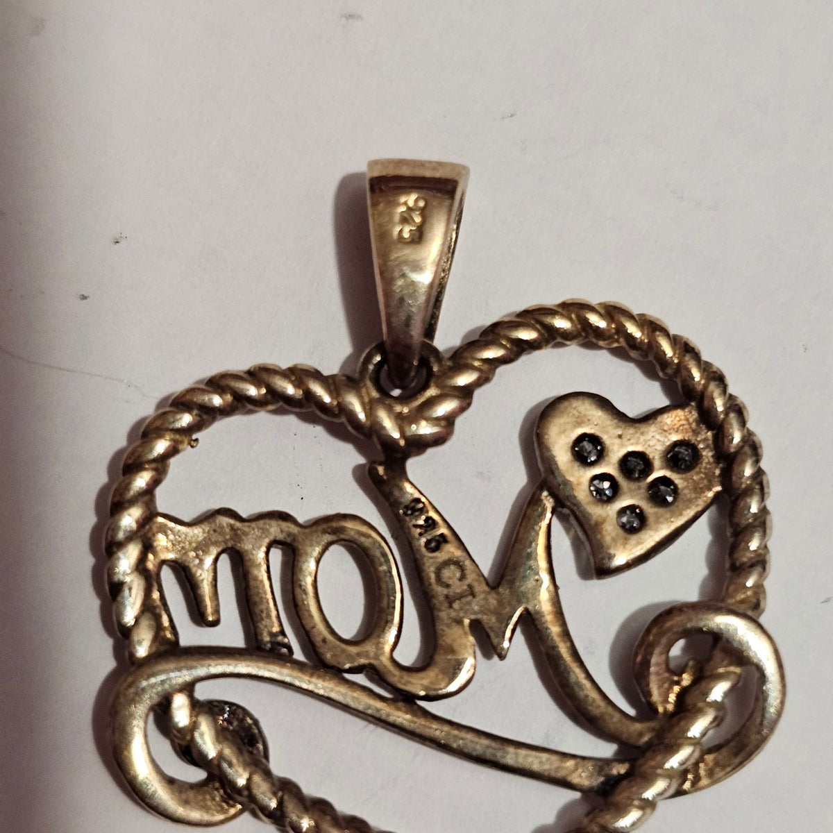 (712) Sterling Silver 14K Gold Heart Mom Pendant Accents Signed 2.25g