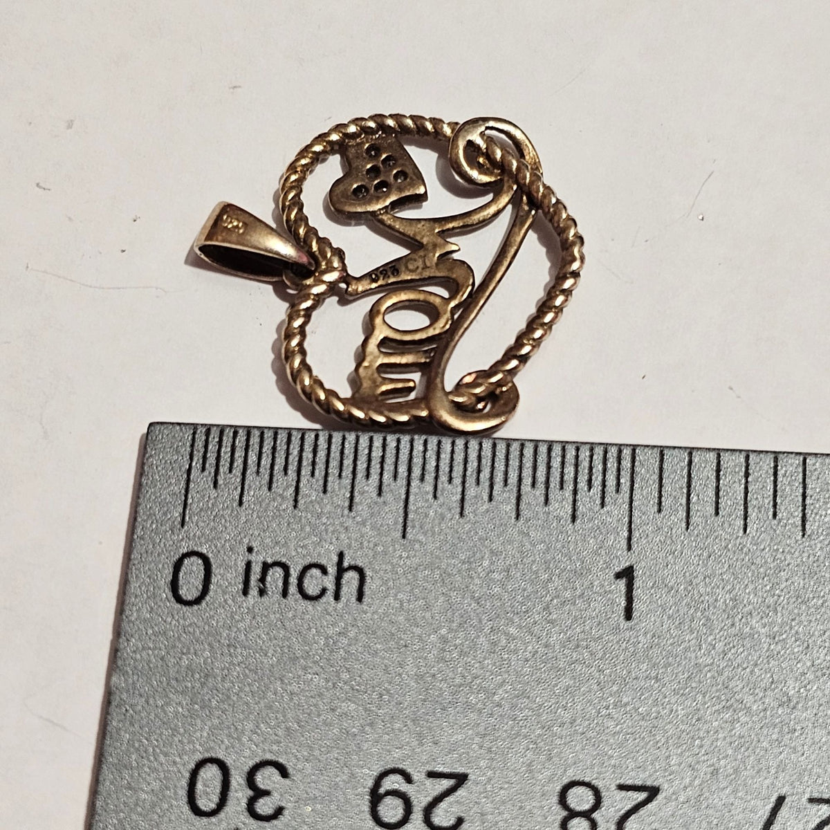 (712) Sterling Silver 14K Gold Heart Mom Pendant Accents Signed 2.25g