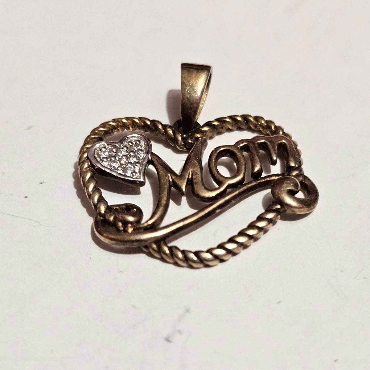 (712) Sterling Silver 14K Gold Heart Mom Pendant Accents Signed 2.25g