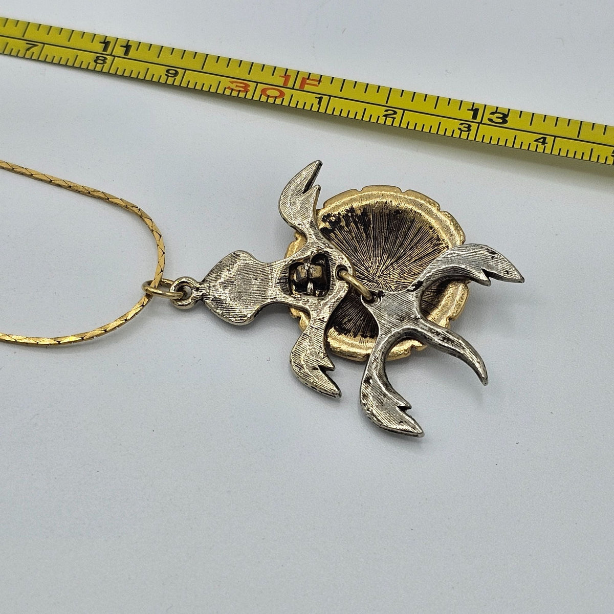 Two Tone Articulated Turtle Pendant Necklace Gold-tone Chain Vintage