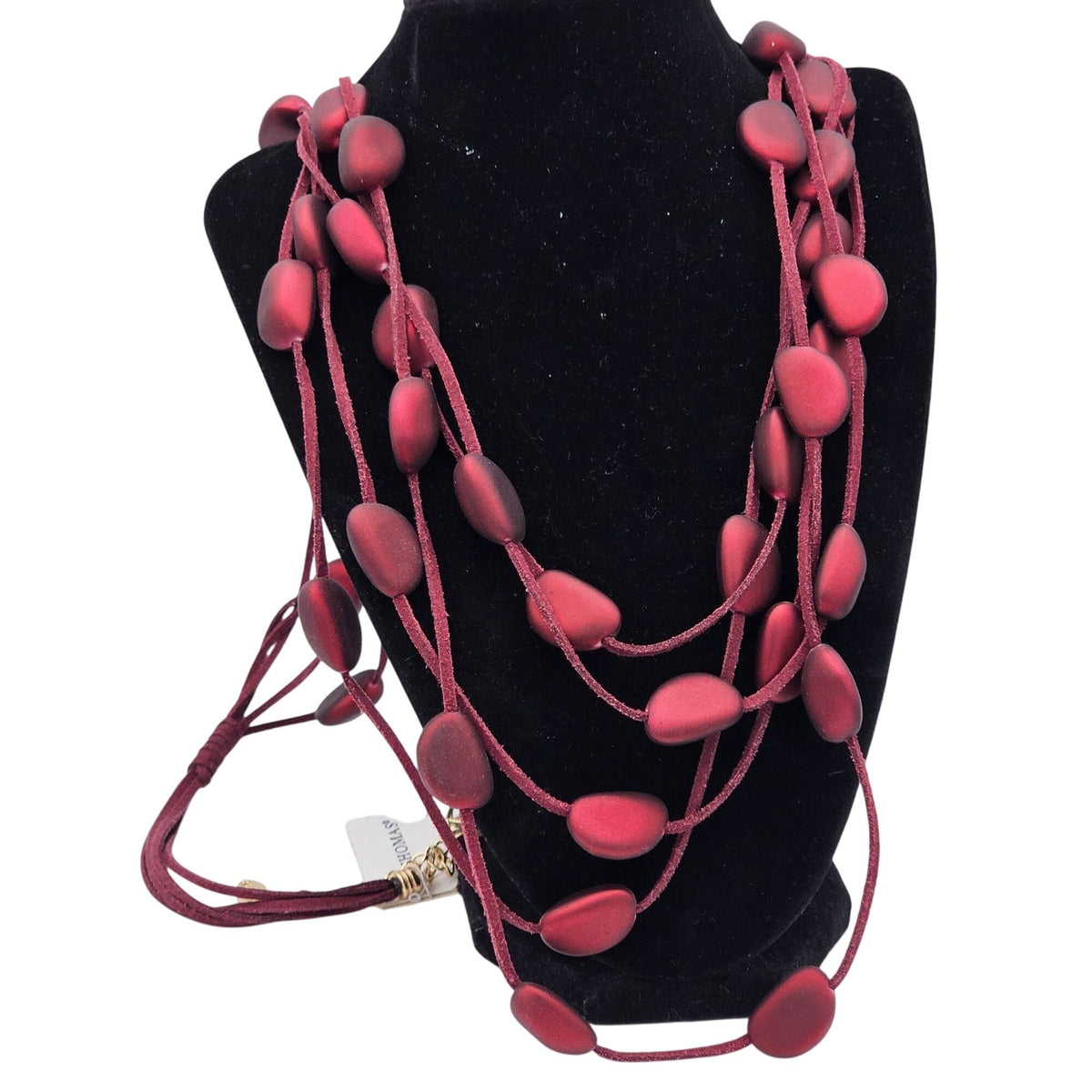 St. Thomas 36" Adjustable Necklace Burgundy Beads Station Leather Cord NWT