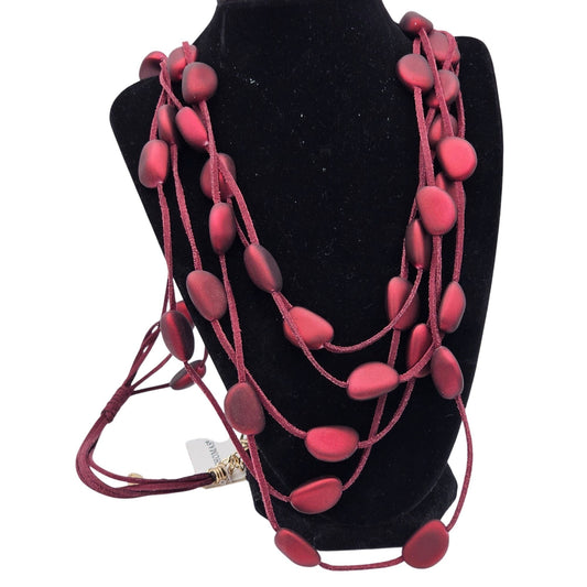 St. Thomas 36" Adjustable Necklace Burgundy Beads Station Leather Cord NWT