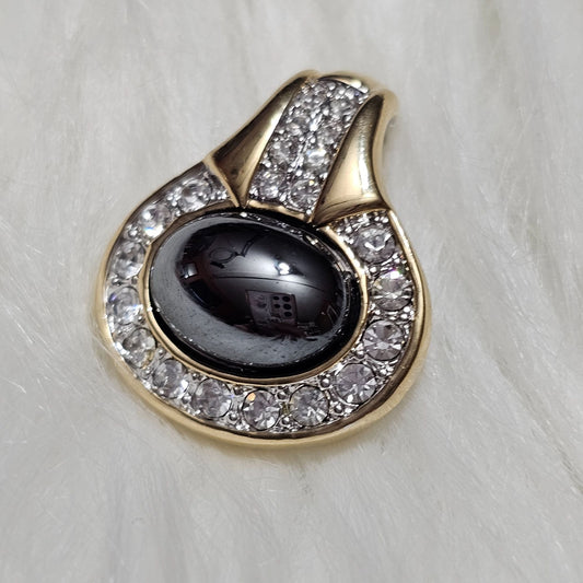 (434) Vintage Designer Gold-Tone Hematite Pave Rhinestones Pendant Easy Removal