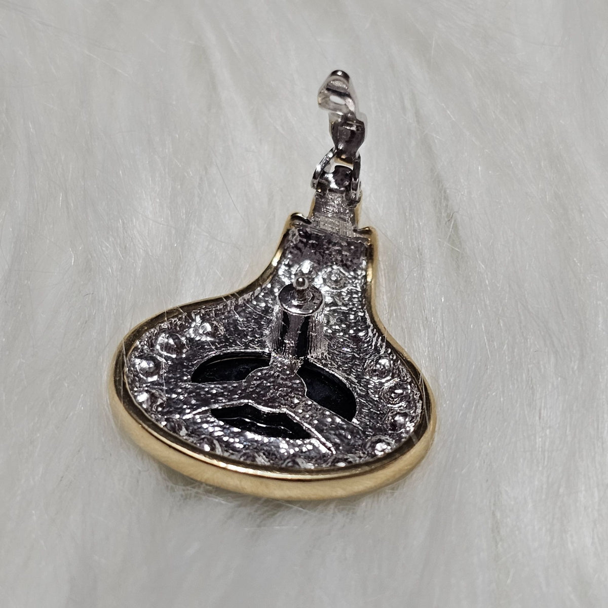 (434) Vintage Designer Gold-Tone Hematite Pave Rhinestones Pendant Easy Removal