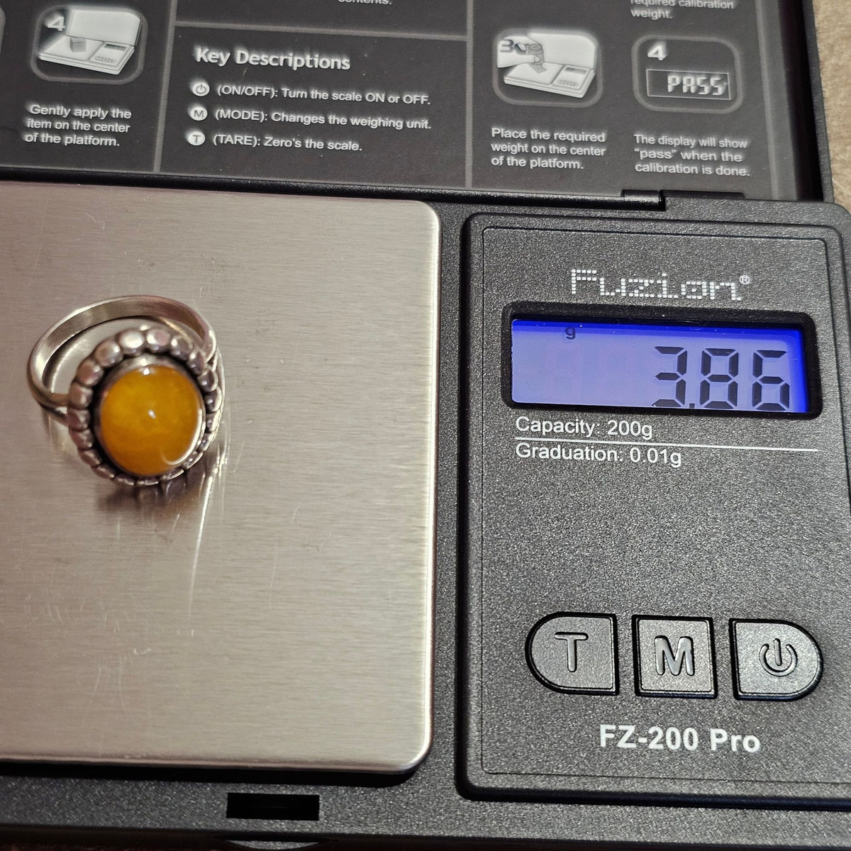 (723) DRT Sterling Silver Ring Yellow Butterscotch Amber Oval Stone Edge Design