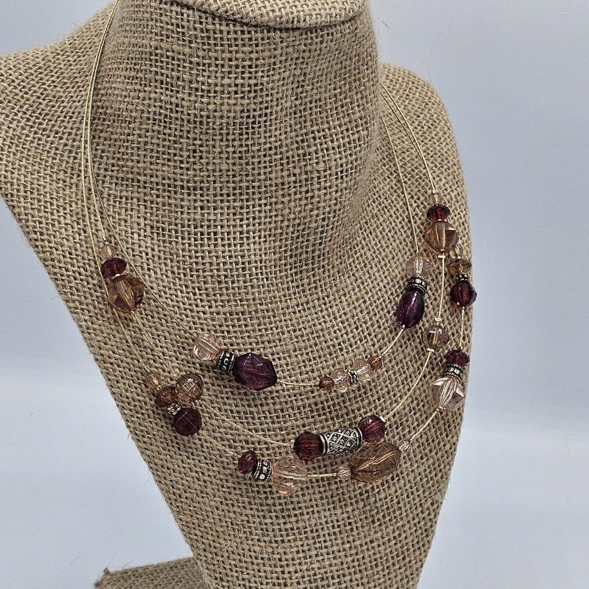 (689) NAPIER Designer Fashion Gold Wire Strands Faceted Beads Rondelles Necklace