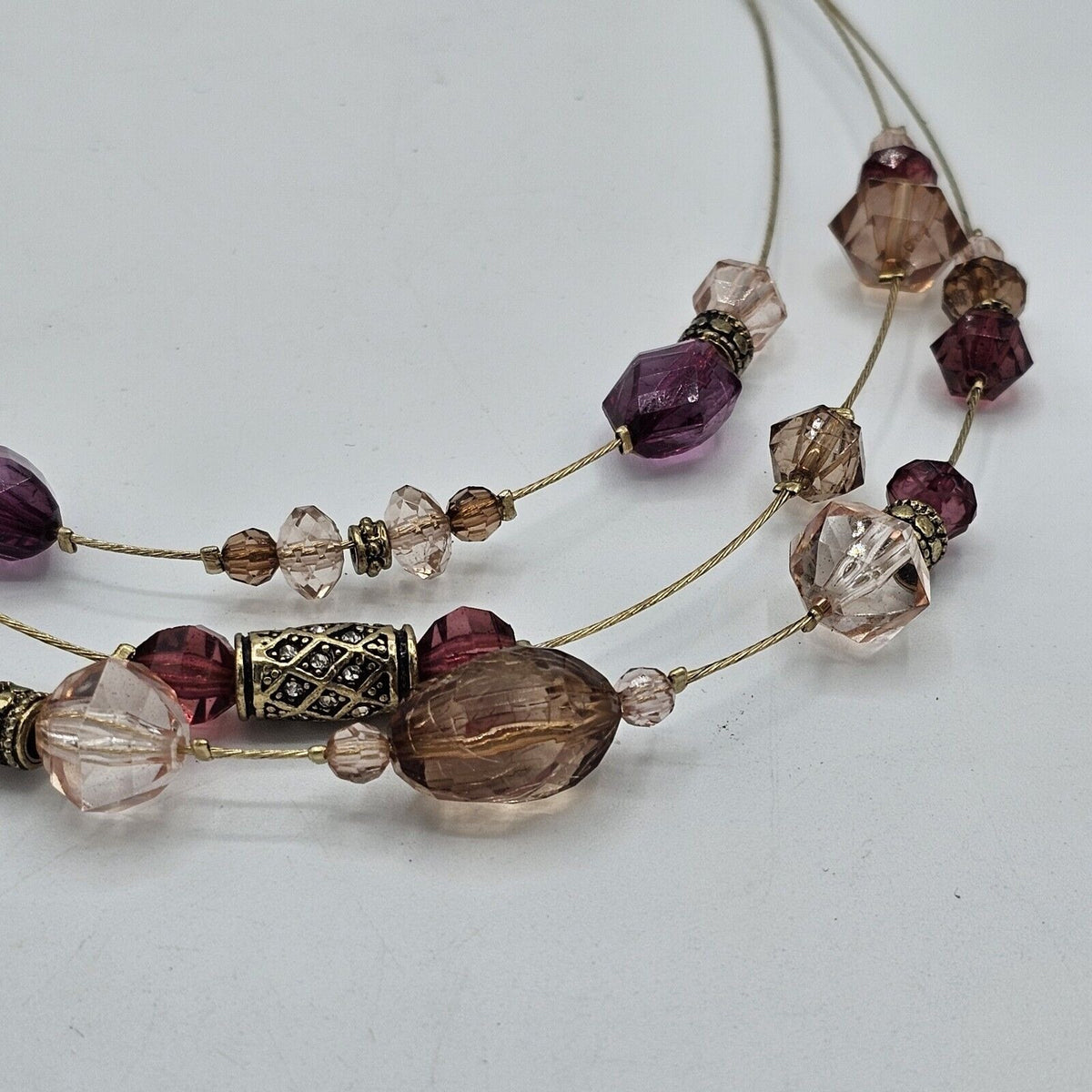 (689) NAPIER Designer Fashion Gold Wire Strands Faceted Beads Rondelles Necklace