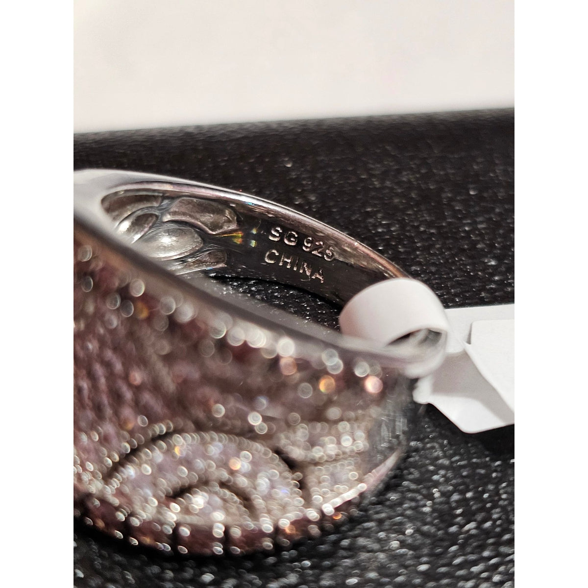 (719) Sterling Wide Band Ring Pave White Brown Cubic Zirconia Accents Size 8.75