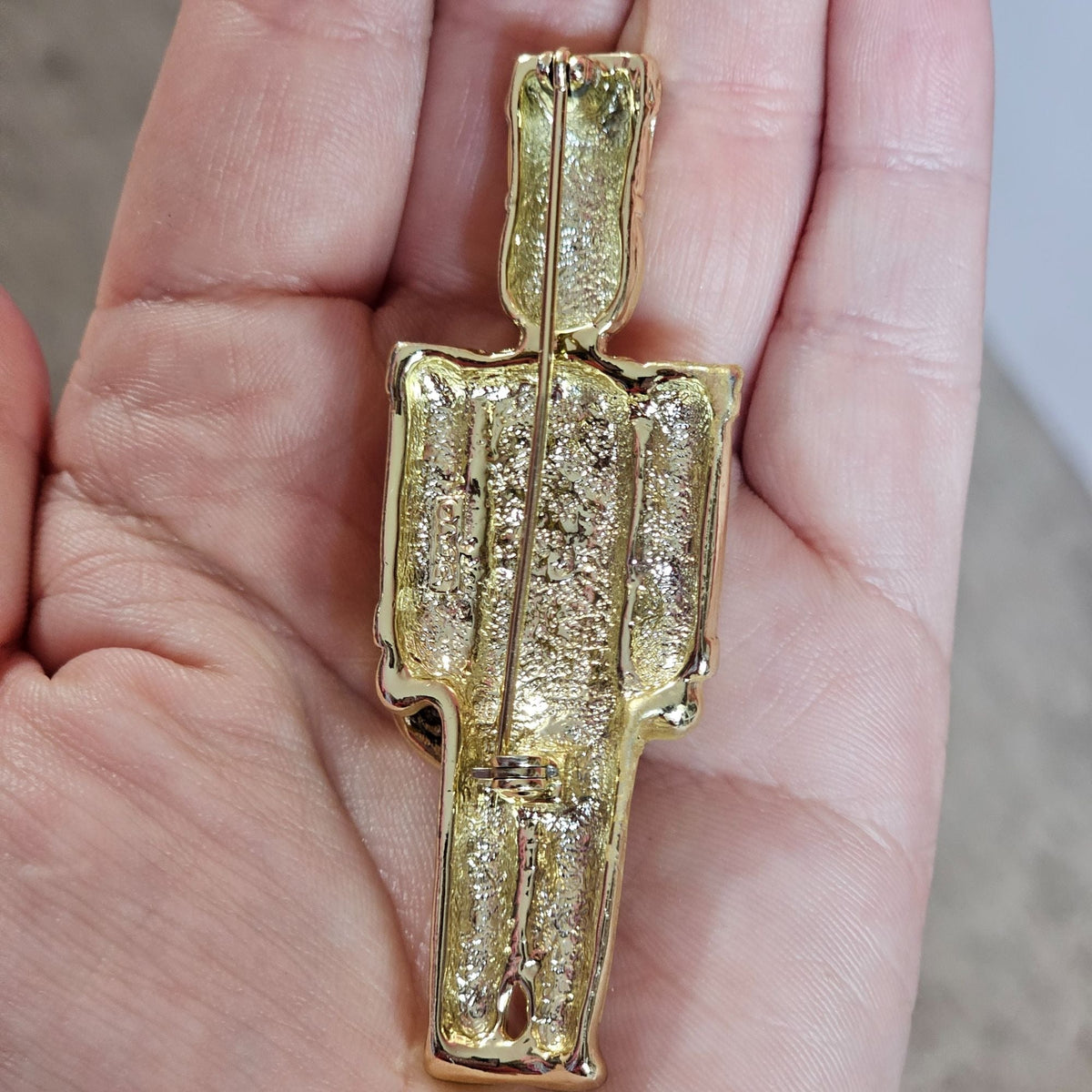 Vintage Gold-Tone Drummer Boy Soldier Brooch Pin Holiday Collectible Jewelry