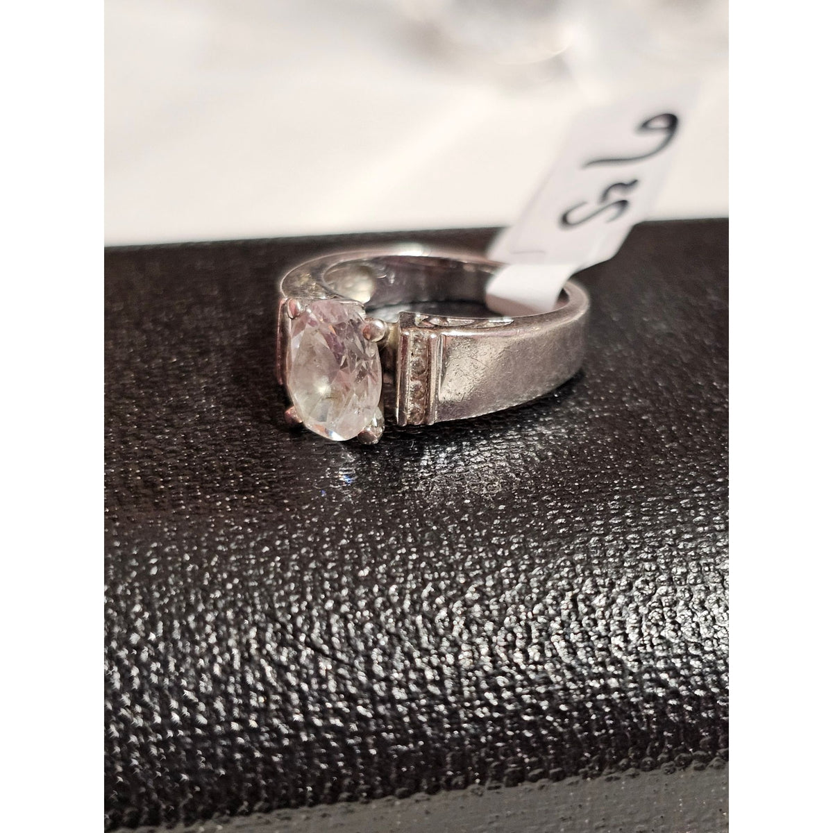 (721) Sterling Silver Oval Cubic Zirconia Ring Side Accents 925 Elegant Design