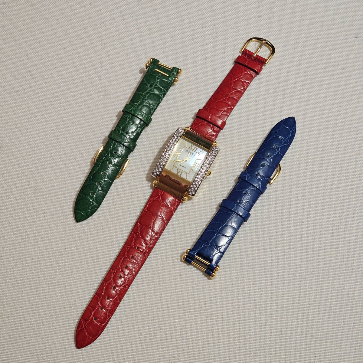 (643) Joan Rivers Gold-Tone Watch With Crystal Accents Interchangeable Leather Bands