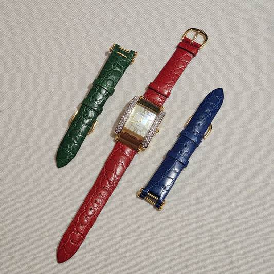 (643) Joan Rivers Gold-Tone Watch With Crystal Accents Interchangeable Leather Bands