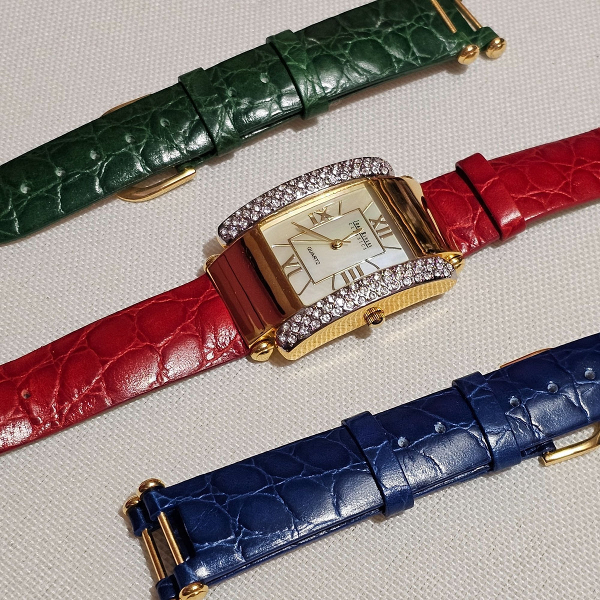 (643) Joan Rivers Gold-Tone Watch With Crystal Accents Interchangeable Leather Bands