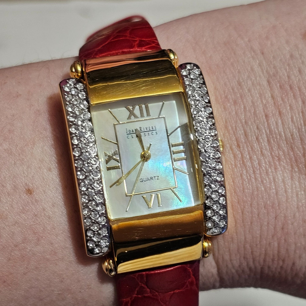(643) Joan Rivers Gold-Tone Watch With Crystal Accents Interchangeable Leather Bands