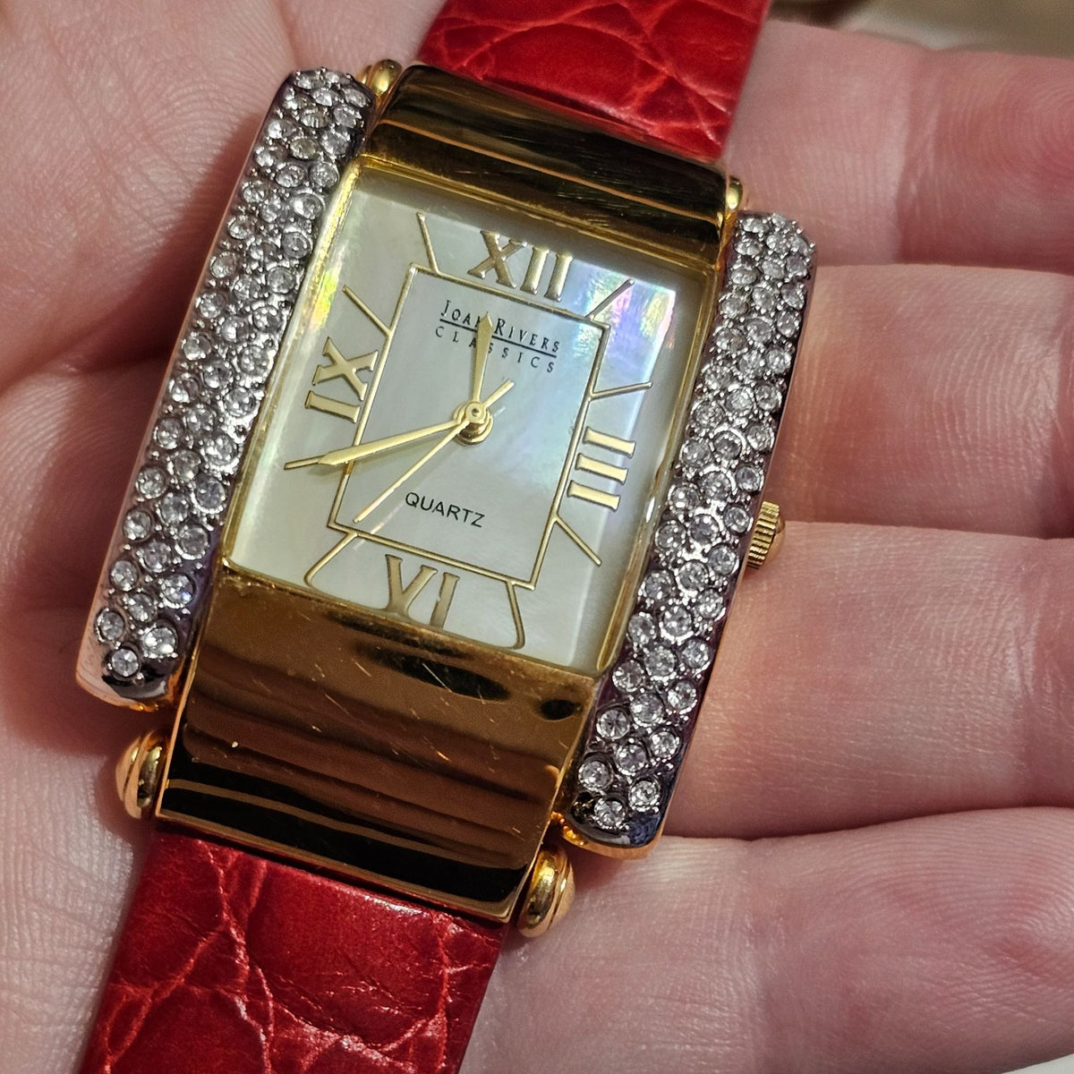 (643) Joan Rivers Gold-Tone Watch With Crystal Accents Interchangeable Leather Bands