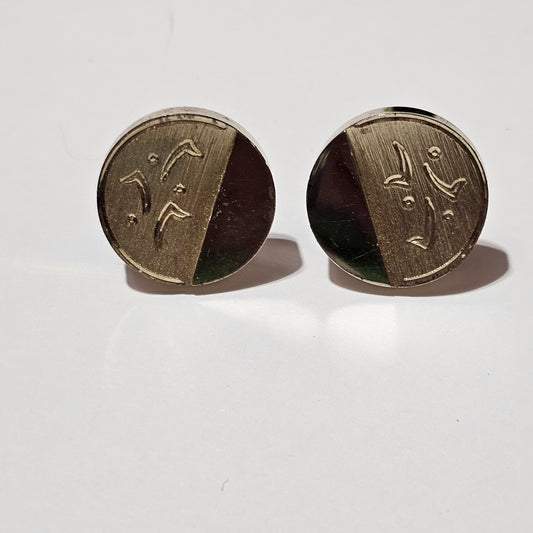 (572) Vintage Gold-Tone Round Matte Glossy Mens Bullet Back Cufflinks Signed Dante