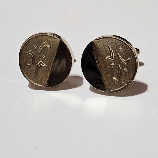 (572) Vintage Gold-Tone Round Matte Glossy Mens Bullet Back Cufflinks Signed Dante