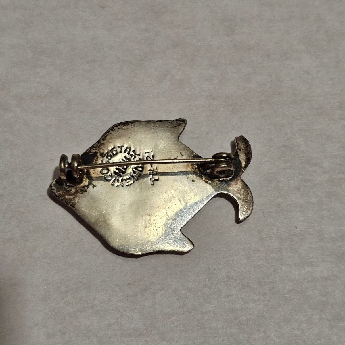 (708) Vintage Sterling Silver Fish Brooch Abalone Inlay Signed Taxco Mexico