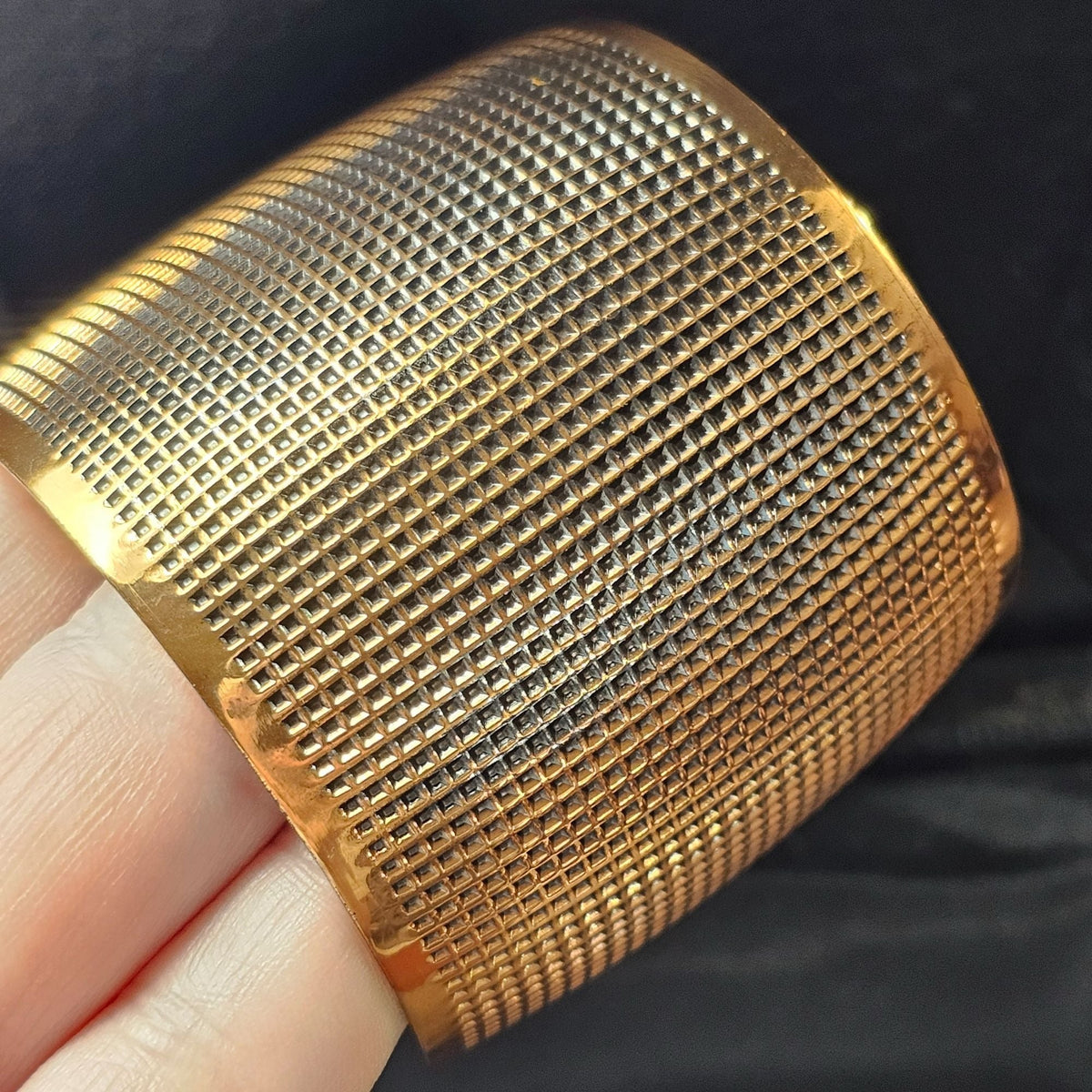 Textured Grid Solid Copper Wide Open Cuff Chunky Bracelet Adjustable