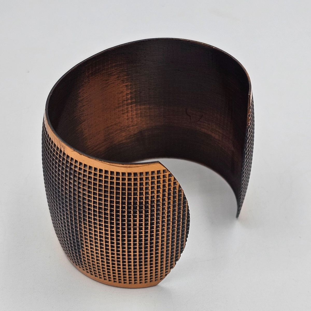 Textured Grid Solid Copper Wide Open Cuff Chunky Bracelet Adjustable