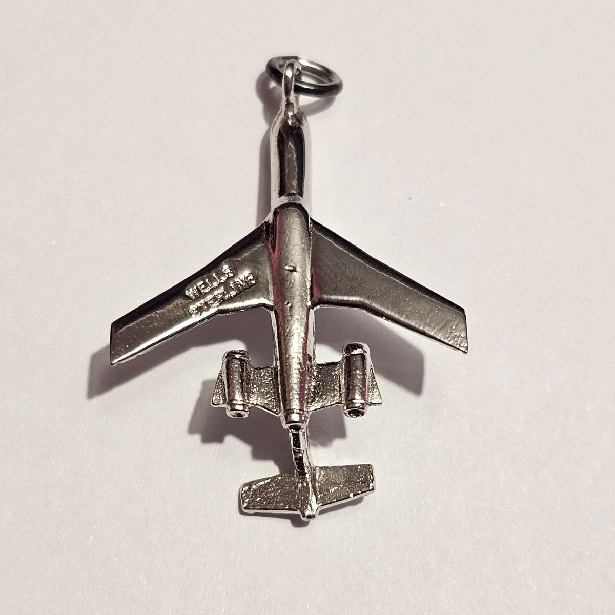 (740) Sterling Silver Airplane Charm Pendant By Wells Vintage Jewelry Collectible