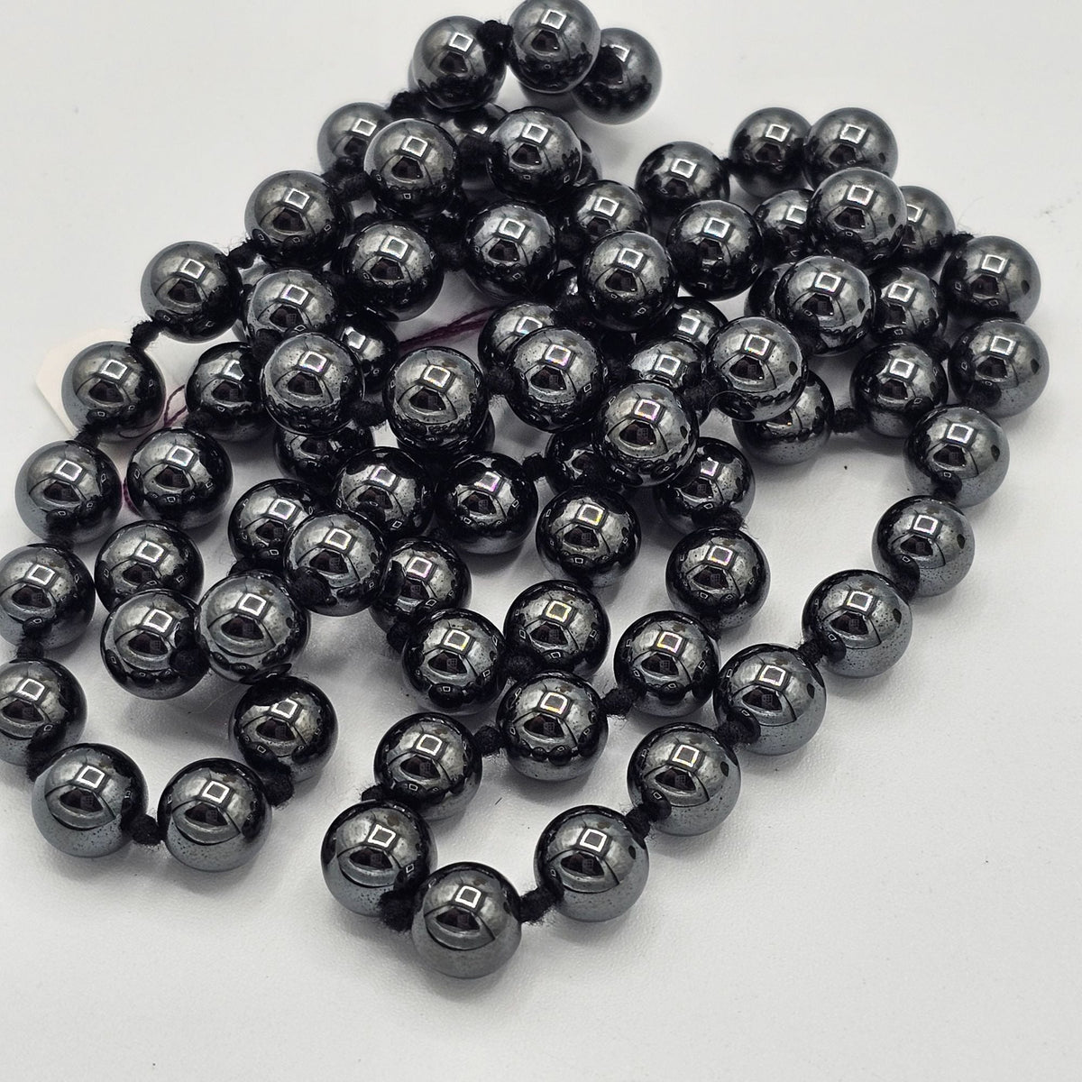 Long 32 in Strand Hematite Bead Necklace Knotted Black Natural Pullover Vintage