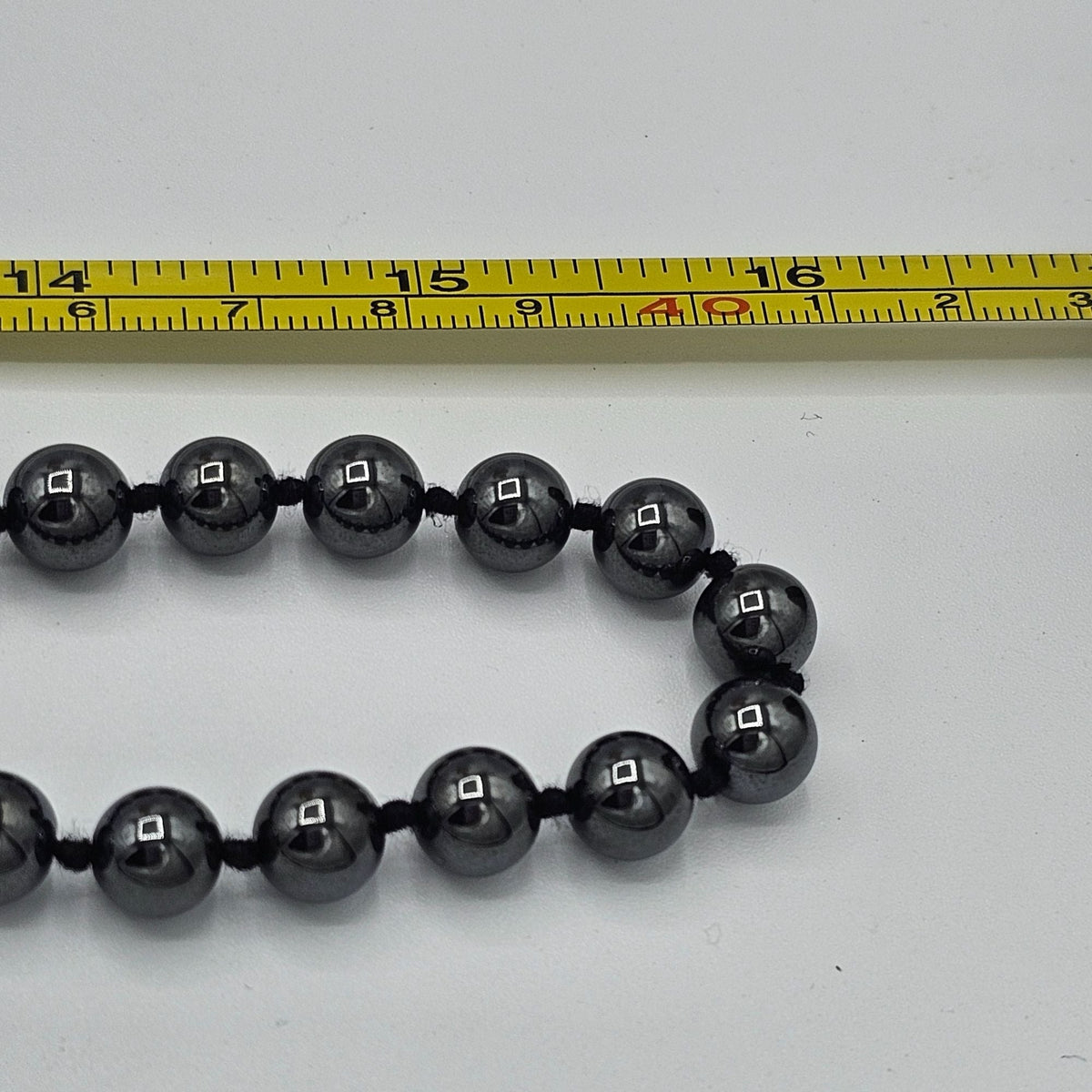 Long 32 in Strand Hematite Bead Necklace Knotted Black Natural Pullover Vintage