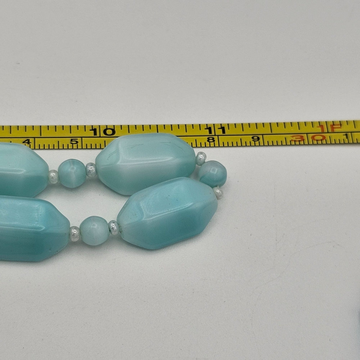 Vintage Uranium Glass Bead Necklace 20" Light Blue Glows UV Reactive Czech