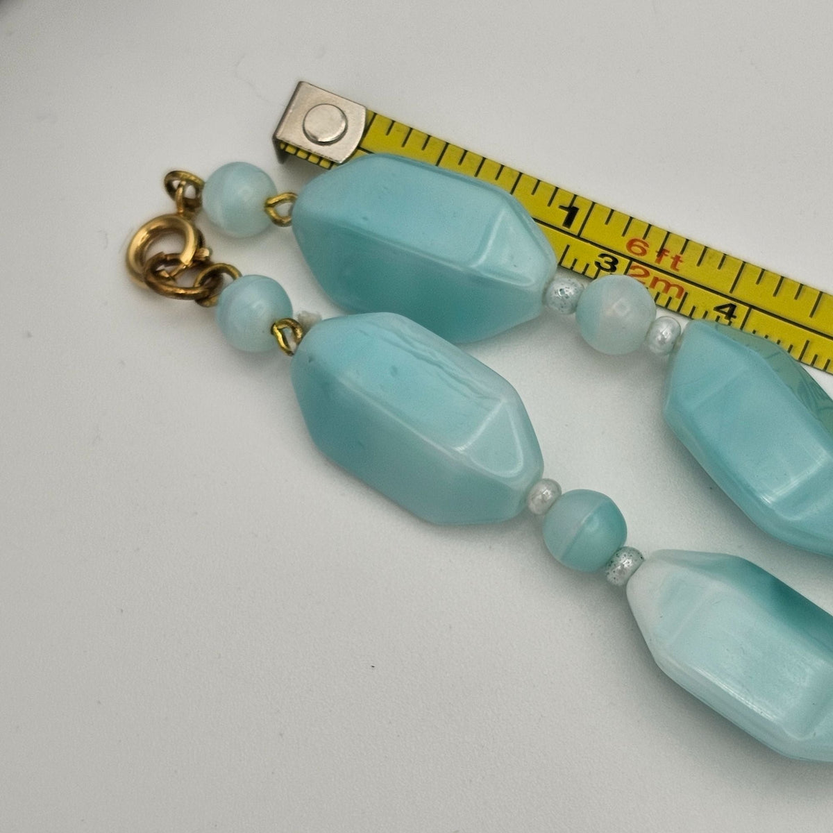 Vintage Uranium Glass Bead Necklace 20" Light Blue Glows UV Reactive Czech