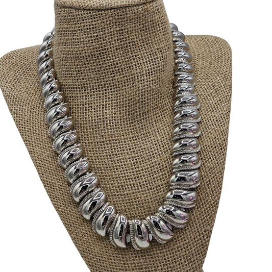 Vintage Napier Silver-Tone Chunky Statement Necklace Textured Links Fold-Over Clasp