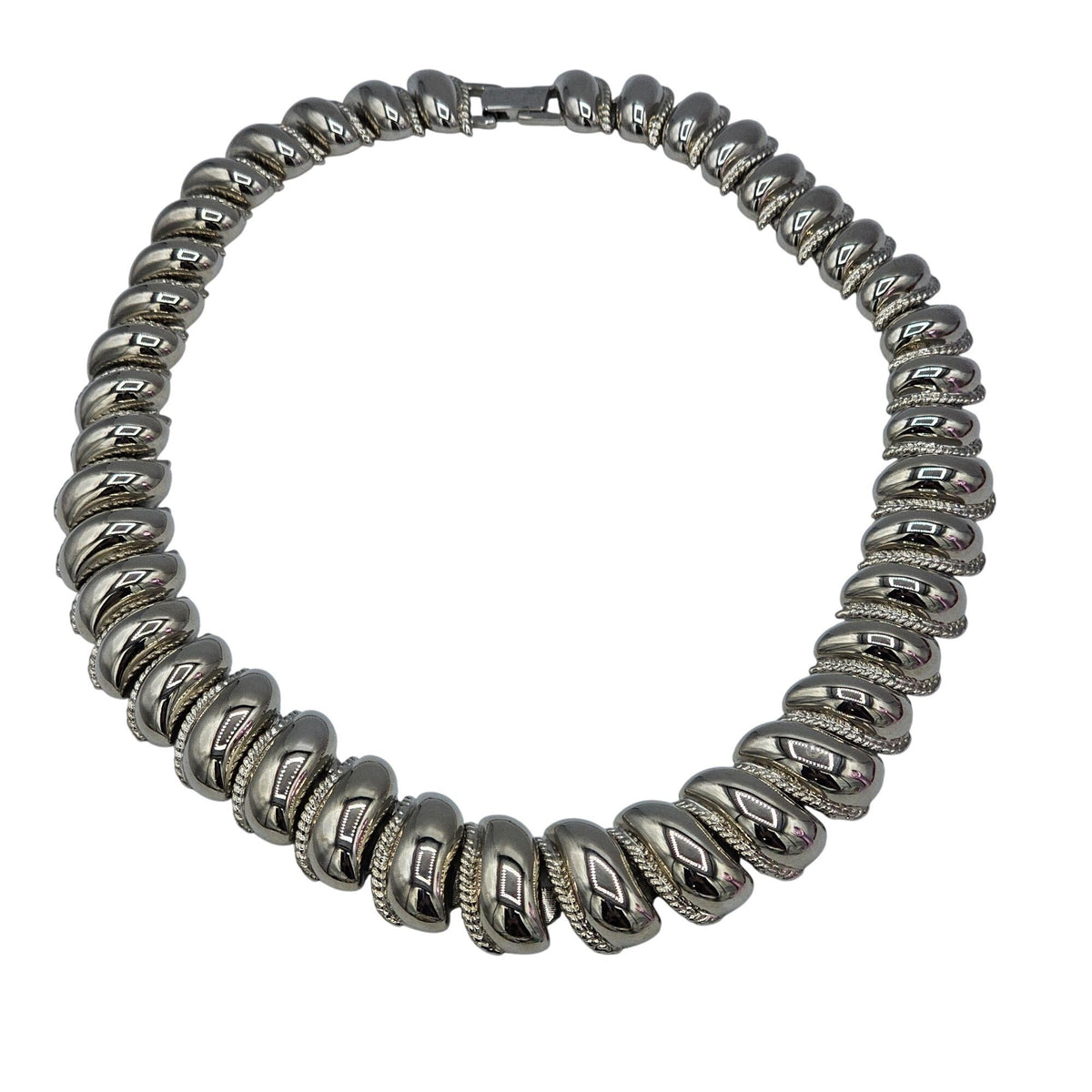 Vintage Napier Silver-Tone Chunky Statement Necklace Textured Links Fold-Over Clasp