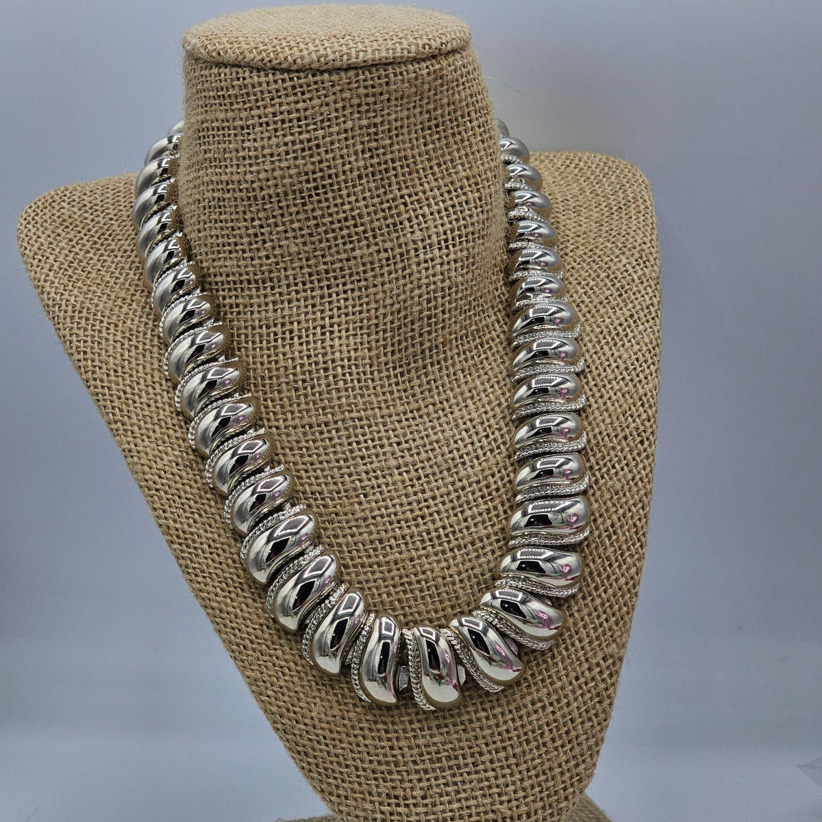 Vintage Napier Silver-Tone Chunky Statement Necklace Textured Links Fold-Over Clasp