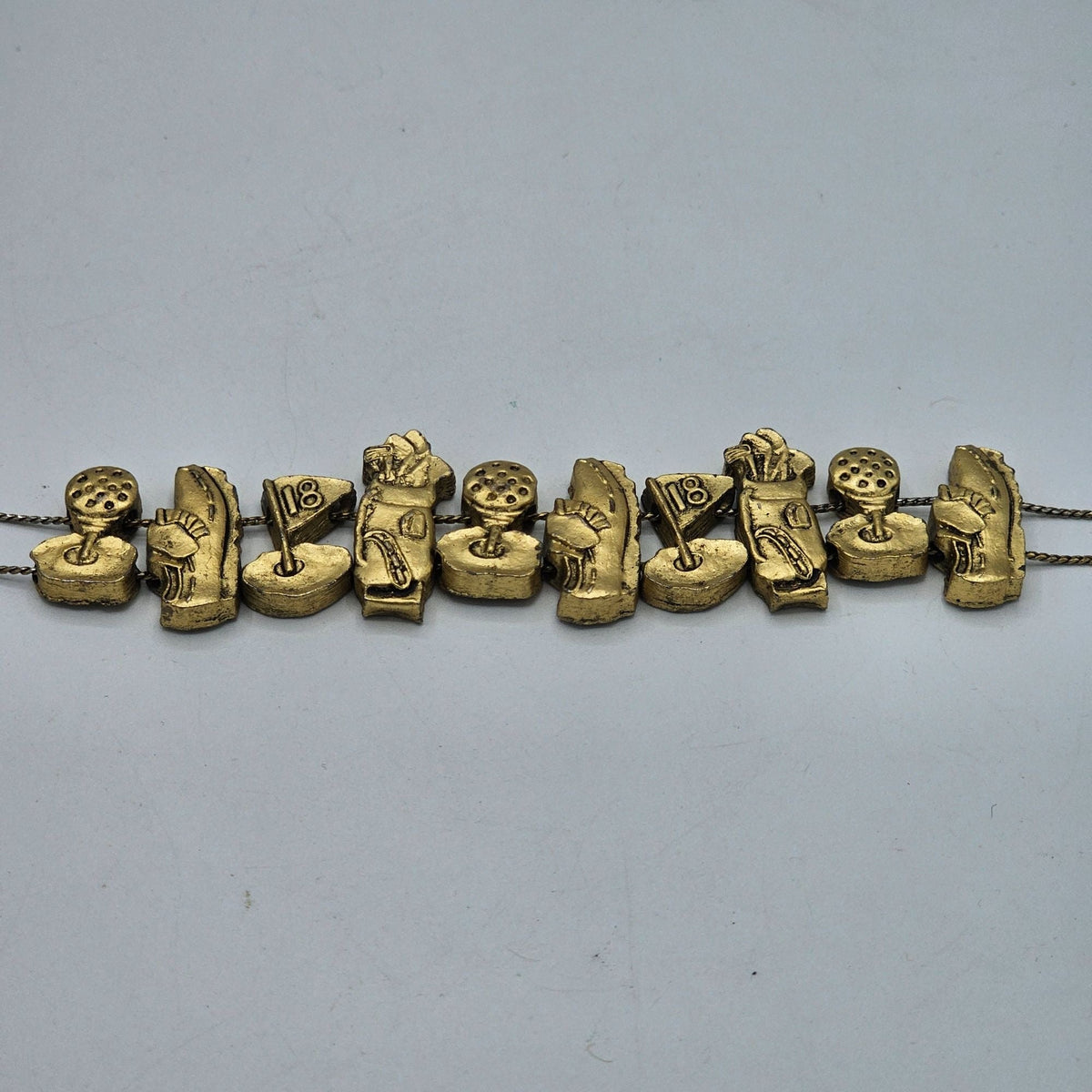 Vintage Gold-Tone Golf-Themed Charm Bracelet Unique Motifs Double Chain Design
