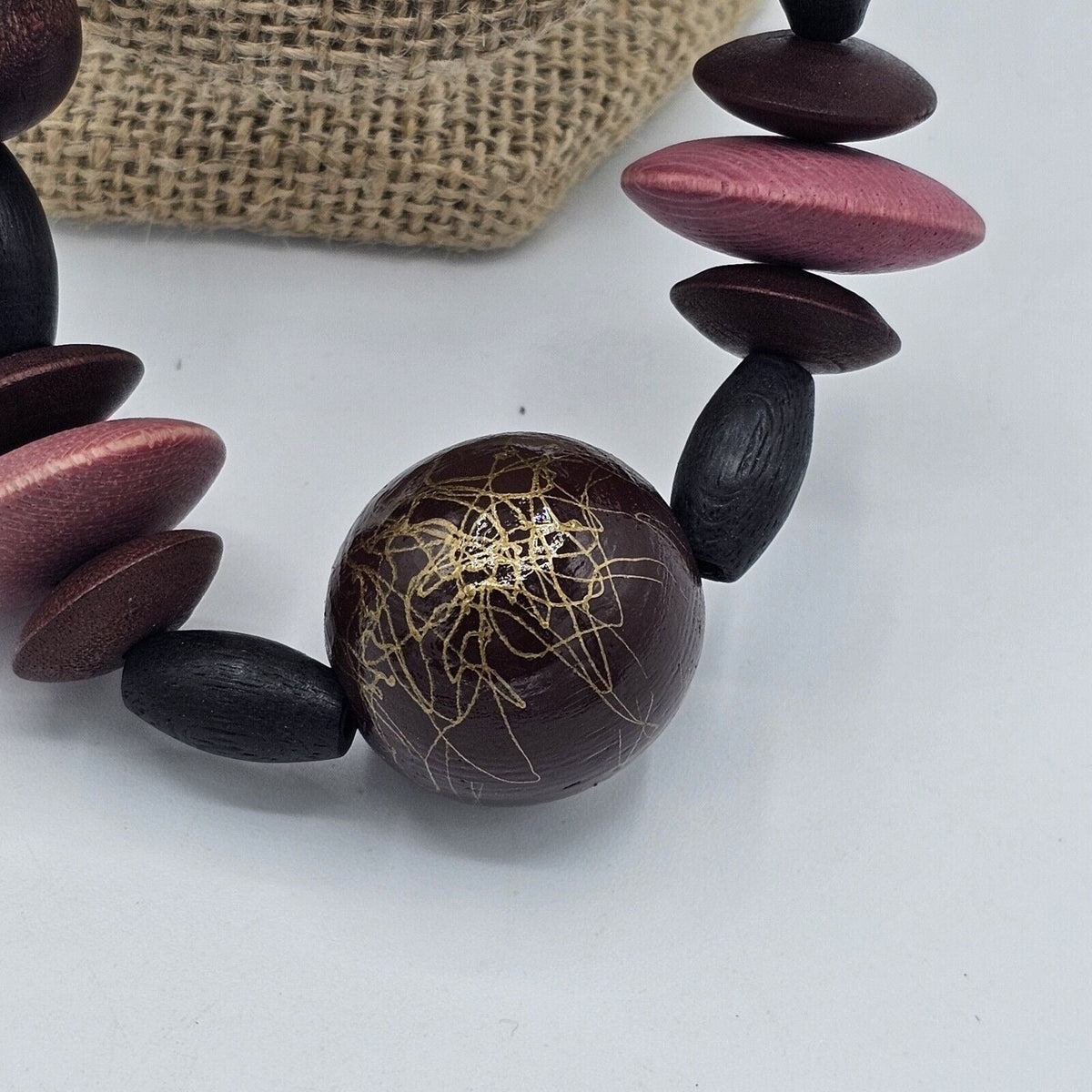 African Handmade Round Wood Beaded Animals Brown Necklace Statement