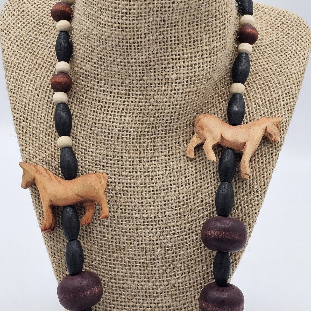 African Handmade Round Wood Beaded Animals Brown Necklace Statement