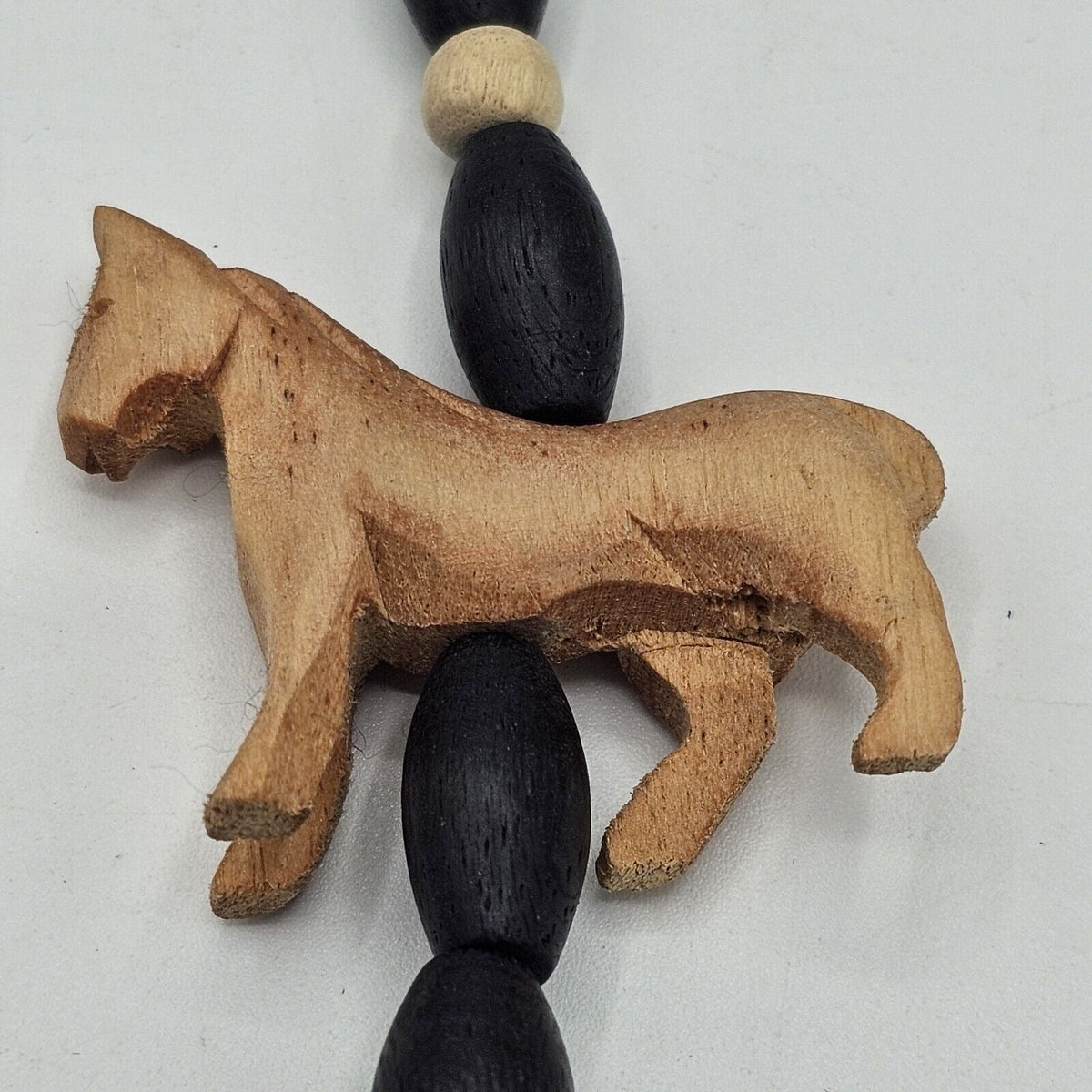 African Handmade Round Wood Beaded Animals Brown Necklace Statement