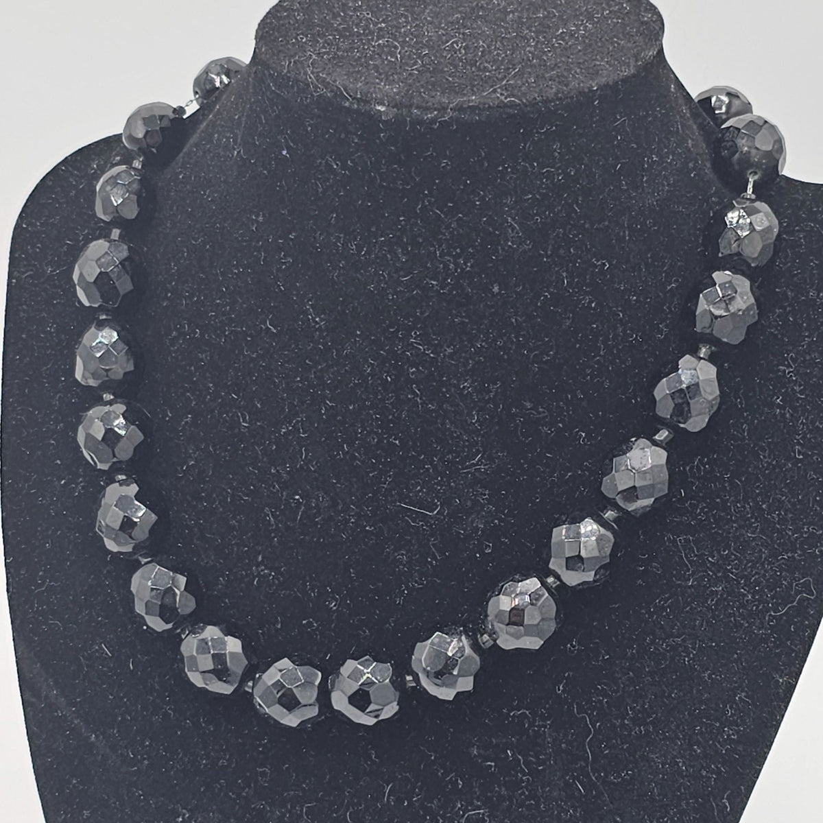 (169) Hobe Vintage Black Faceted Glass Beaded Mourning Necklace Dangle Earrings Set