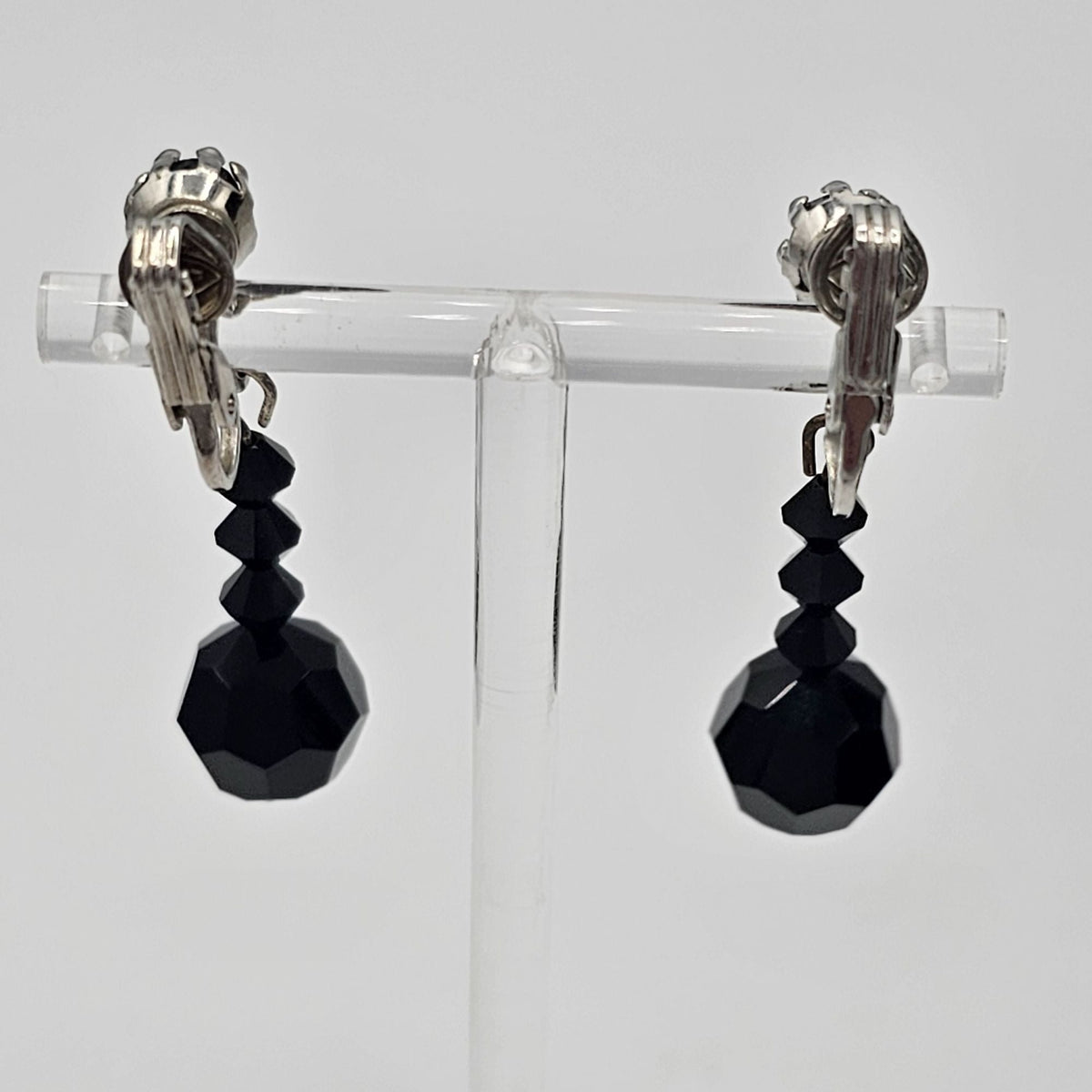 (169) Hobe Vintage Black Faceted Glass Beaded Mourning Necklace Dangle Earrings Set