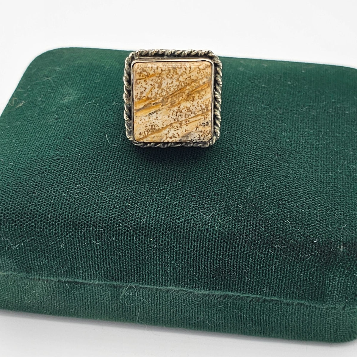 Sterling Silver Signed 925 Jasper Stone Square Size 8.5 Ring Vintage