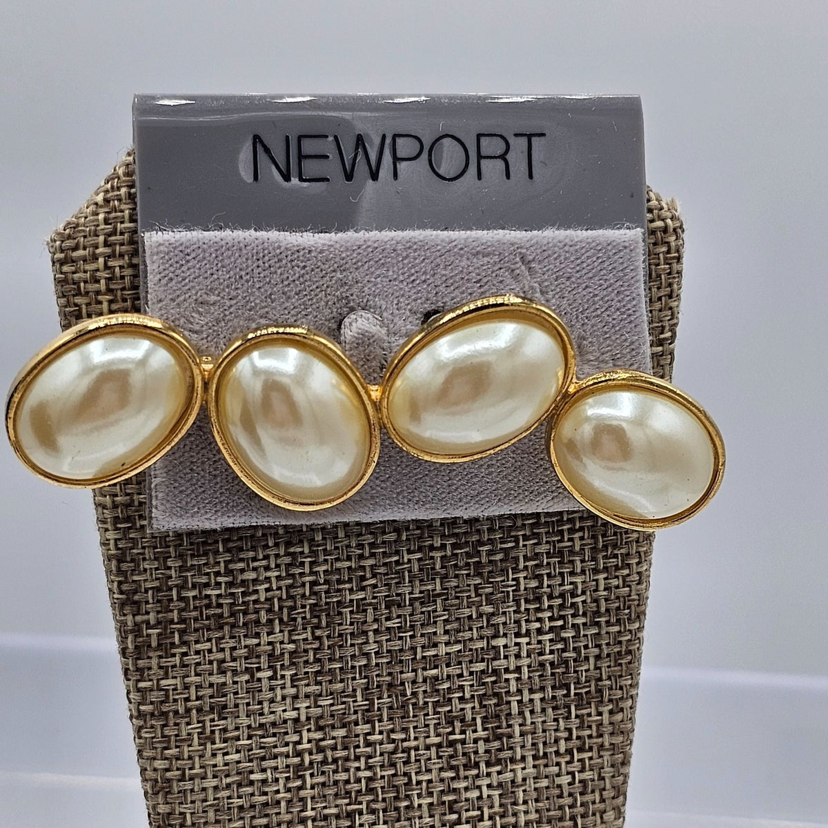 Gold-tone Faux Pearl Brooch NOS Vintage Bar Pin