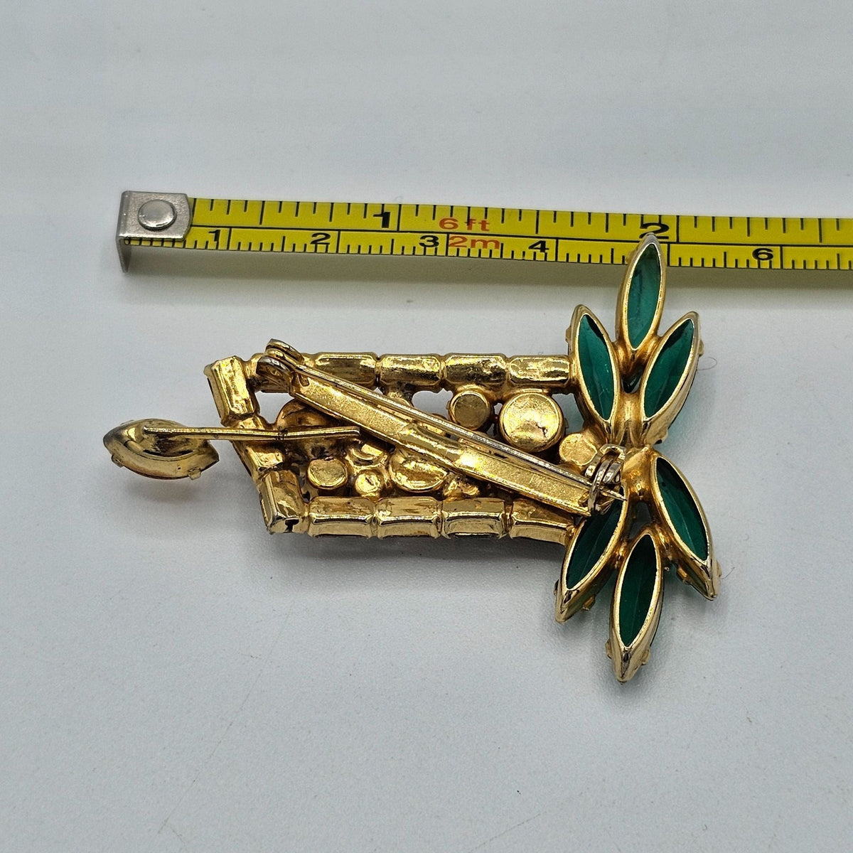 Vintage Prong Set Holiday Lit Flame Candle Holly Rhinestone Brooch Christmas