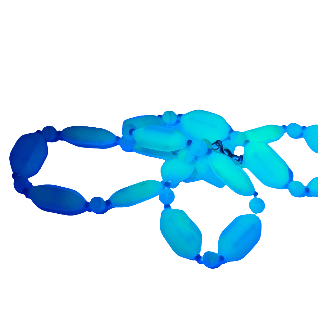 Vintage Uranium Glass Bead Necklace 20" Light Blue Glows UV Reactive Czech