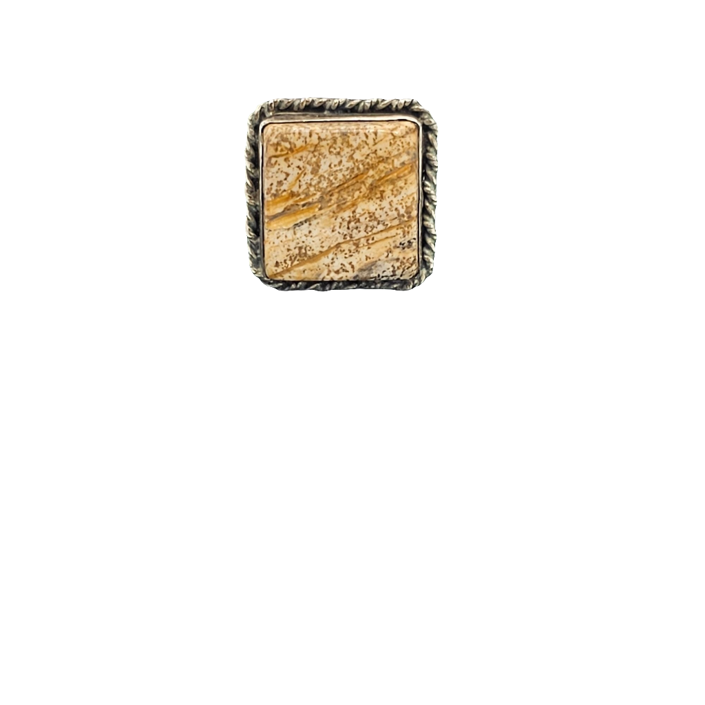Sterling Silver Signed 925 Jasper Stone Square Size 8.5 Ring Vintage