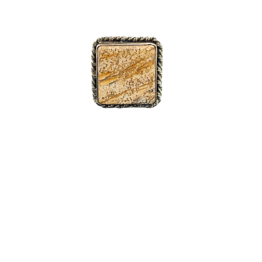 Sterling Silver Signed 925 Jasper Stone Square Size 8.5 Ring Vintage