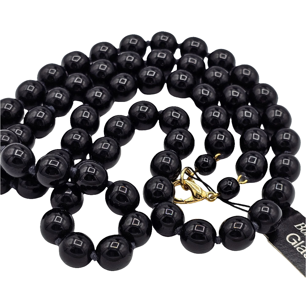 Black Bohemian Glass Round Beaded Necklace Vintage NOS