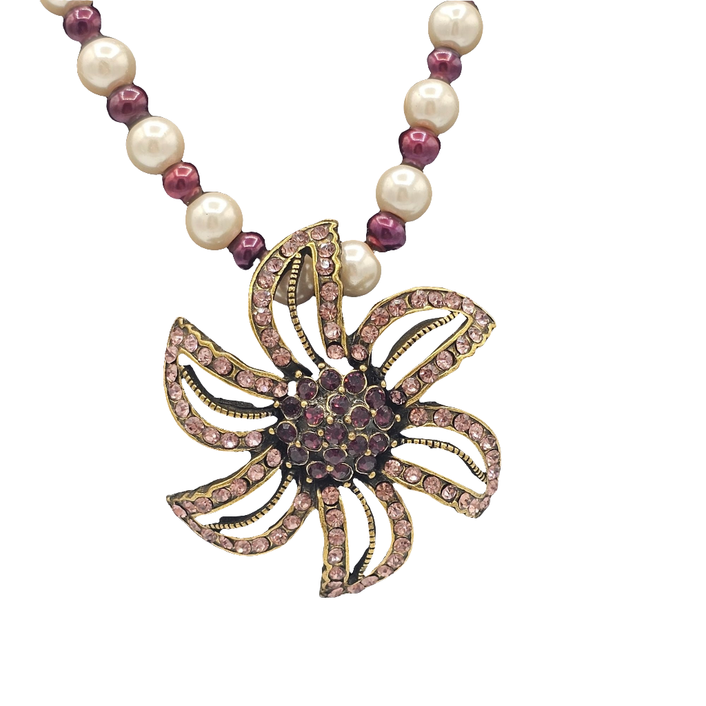 Faux Pearl Purple Amethyst Glass Crystal Beaded Necklace 20 in