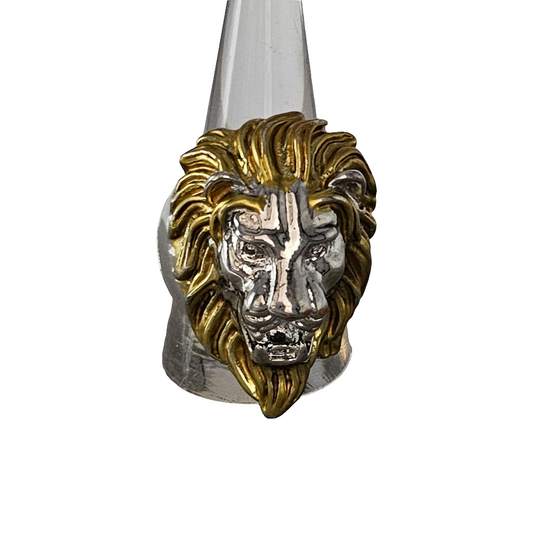 Lions Head Mane Silver Gold Tone Men's Fashion Ring Size 11.5