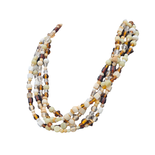 Vintage Multi-Strand Glass Bead Necklace White Brown Neutral Fall
