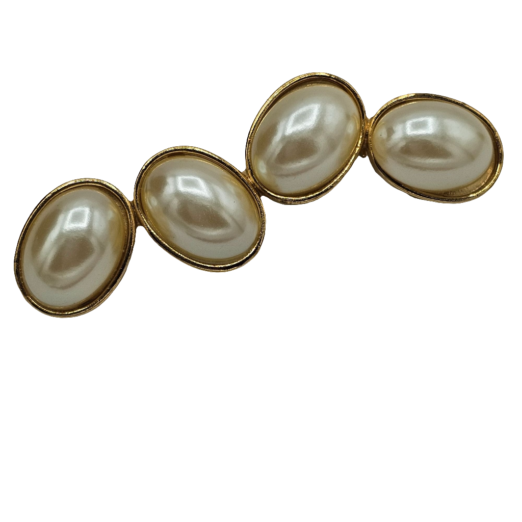 Gold-tone Faux Pearl Brooch NOS Vintage Bar Pin